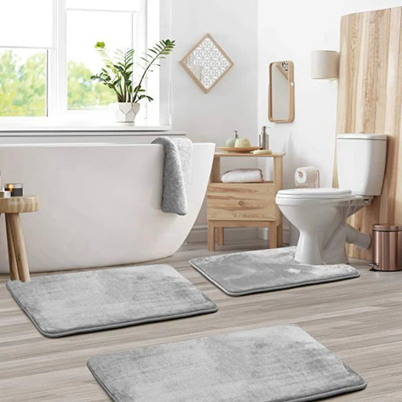 Velvet Bath Set Super Soft Non-Slip Comfortable Bath Mats Rug Carpet Set for Bathroom Absorbent Washable Rug Toilet Floor Mat